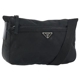 Prada Front Zip Messenger Bag Tessuto Medium Black