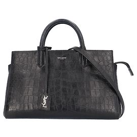 Bolsa de Ombro Cabas Rive Gauche em Crocodilo Saint Laurent Preto