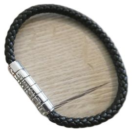 Hermès code bracelet new 18 cm braided leather and palladium-plated jewelry Black Silvery