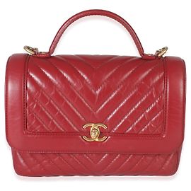 Bolsa de mão com aba em couro de bezerro vermelho Chanel Vermelho