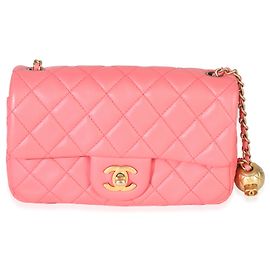 Bolso rectangular mini de piel de cordero acolchado rosa de Chanel con perlas Crush Rosa