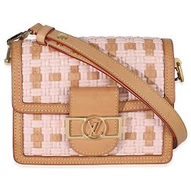 Louis Vuitton Pink Brown Leather Woven Dauphine PM Rose Multicolore Beige