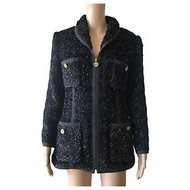 Chanel black lurex jacket with CC logo buttons Black
