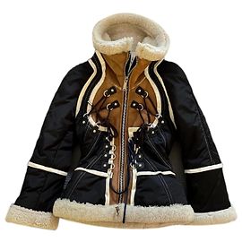 Veste en cuir avec fourrure DSQUARED2 ICON Marron Noir Beige Camel
