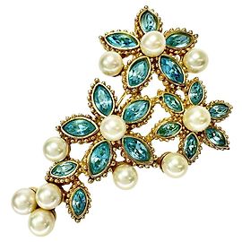 Spilla in perla finta e pietra blu Christian Dior D'oro Metallico