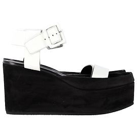 Céline  Celine Ankle Strap Wedge Sandals in White Leather White