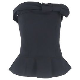 RED Valentino Bow Strapless Peplum Top in Black Viscose Black