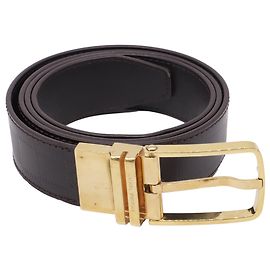 Louis Vuitton Damier-Embossed Belt in Brown Leather Brown Red