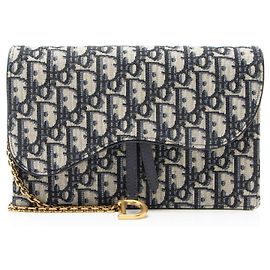 Dior Oblique Medium Saddle Tasche mit Kette Blau