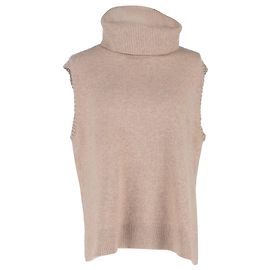Ärmelloser Pullover aus beigem Kaschmir mit Deckenstichbesatz Theory Beige