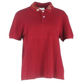 Polo de algodón burdeos con cuello bordado Gucci Roja Burdeos