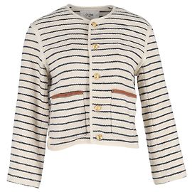 Céline Blazer de tweed listrado Celine com bolsos em algodão creme Branco Cru