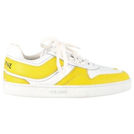 Céline Sneakers basse Celine in pelle di vitello gialla e bianca Giallo