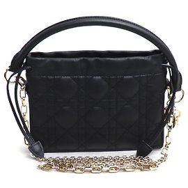 Christian Dior Bolsa de Ombro 2 em 1 Lady Dior Milley em Couro de Cordeiro Preto