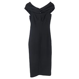 Autre Marque Emilia Wickstead Padma Off-Shoulder Midi Dress in Black Polyester  Black