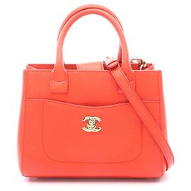 Sac à main en cuir néo exécutif Chanel petit modèle Orange