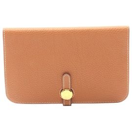Carteira longa de couro Dogon GM da Hermès Marrom