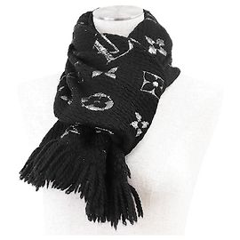 Louis Vuitton Echarpe Logomania Monogram Wool Silk Metallic Scarf Black