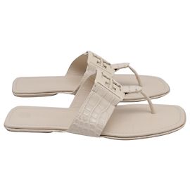 Tory Burch Georgia Croc Embossed Sandals in White Leather White