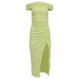 Self portrait Robe midi froncée décolletée en viscose vert lime Self-Portrait Vert