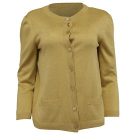 Moschino Couture Knopf-Cardigan aus metallischem goldfarbenem Acetat Golden Metallisch