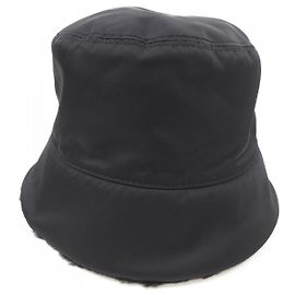 Prada 1HC137 RE-NYLON Sheepskin Hat Black