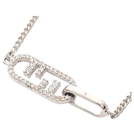 Colar de Aço Inoxidável com Strass Fendi Prata Metálico