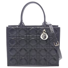 Dior Leder Buch Tote Mittel Micro Cannage Schwarz