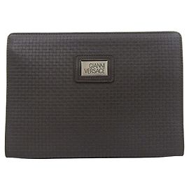 Versace Leather Clutch Bag Dark Brown Brown