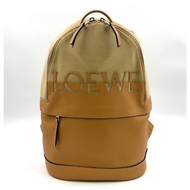 Zaino rotondo in pelle e tela Loewe Marrone