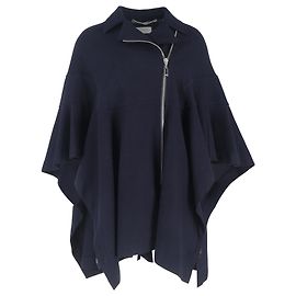 Escada Zipped Cape Coat in Navy Blue Wool Blue Navy blue