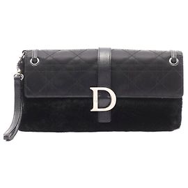 Dior Cannage Canvas Leather Clutch Bag Black