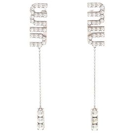 Brincos de strass com logo Miu Miu Prata Metálico