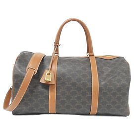 Céline Bolsa Boston Celine Trionf em lona e couro de bezerro Marrom