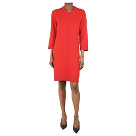 Hermès Rotes Kaschmir-Midi-Kleid mit V-Ausschnitt - Größe UK 6 Rot