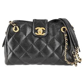 Borsa da bowling in pelle di vitello grana Chanel Nero