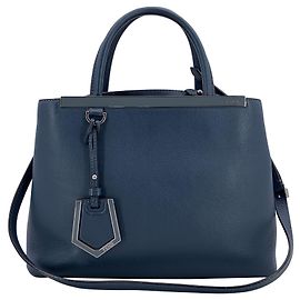 Fendi Blue Leather Petite 2 Jours Tote Bag with Shoulder Strap Blue