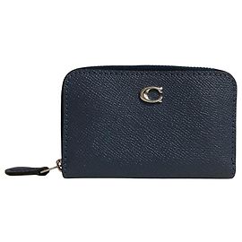Coach Small Zip Around Card Case Leather Card Case Blue Navy blue