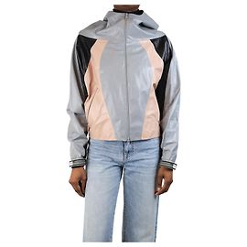 Prada Grau farbblockierte Lederjacke mit Kapuze - Größe UK 6 Schwarz