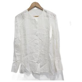 LANVIN KOLLEKTION Transparente Langarmbluse ohne Kragen Weiß