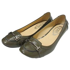 Mocassins à Bit en Cuir Verni Tod's Vert Kaki