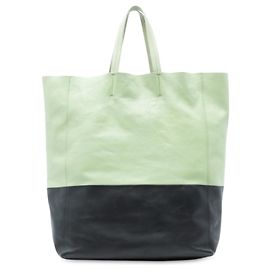 Céline Cabas vertical bicolore en cuir vert Celine Doré Vert