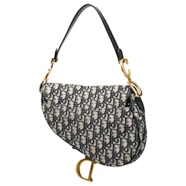 Dior-Dior Blue Oblique Canvas Saddle Bag-Blue