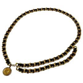 Chanel Cambon Chain Leder Gürtel Schwarz Golden