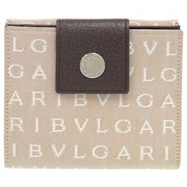 Bulgari Bvlgari Logomania Bi-Fold Wallet Brown Beige Purple