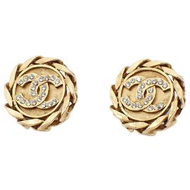 Chanel Vintage CC Round Clip-On Metal with Crystals D'oro