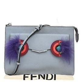 Clutch de couro com pelo Fendi Monster com bolso frontal Marrom
