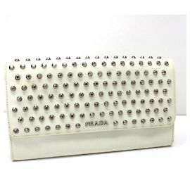 Prada Long Bi-Fold Leather Wallet in White White