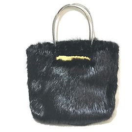 Balenciaga Cable Fur Tote Handbag Black