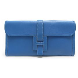 Hermès NEW HERMES JIGE ELAN 29 BLUE LEATHER POUCH HAND BAG Blue
